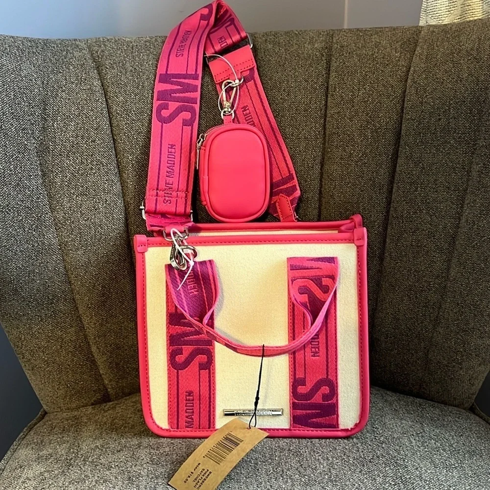 NWT Steve Madden bwebber satchel pink flash canvas crossbody tote bag
